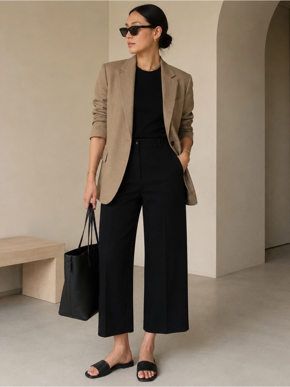 Petite Wide Leg Crop Pants Black Minimalist Quiet Luxury Old Money Capsule Chic